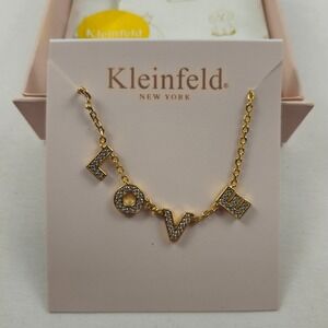 Kleinfeld New York LOVE Crystal Gold Tone Necklace w/ Box Off The Market